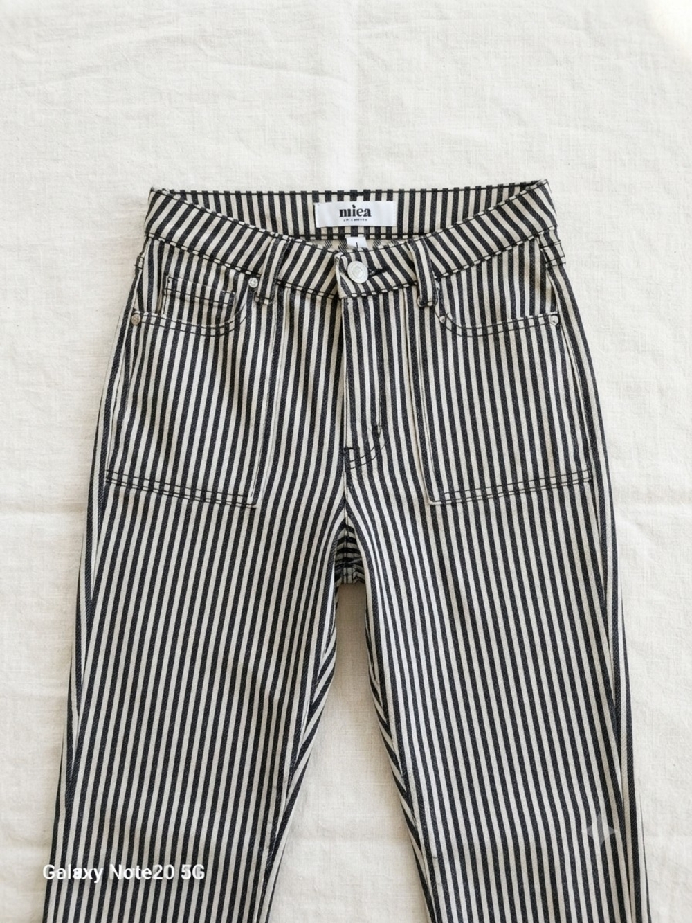 Mica Los Angeles Black & White Striped High Rise Patch Pocket Jeans Size 27 EUC